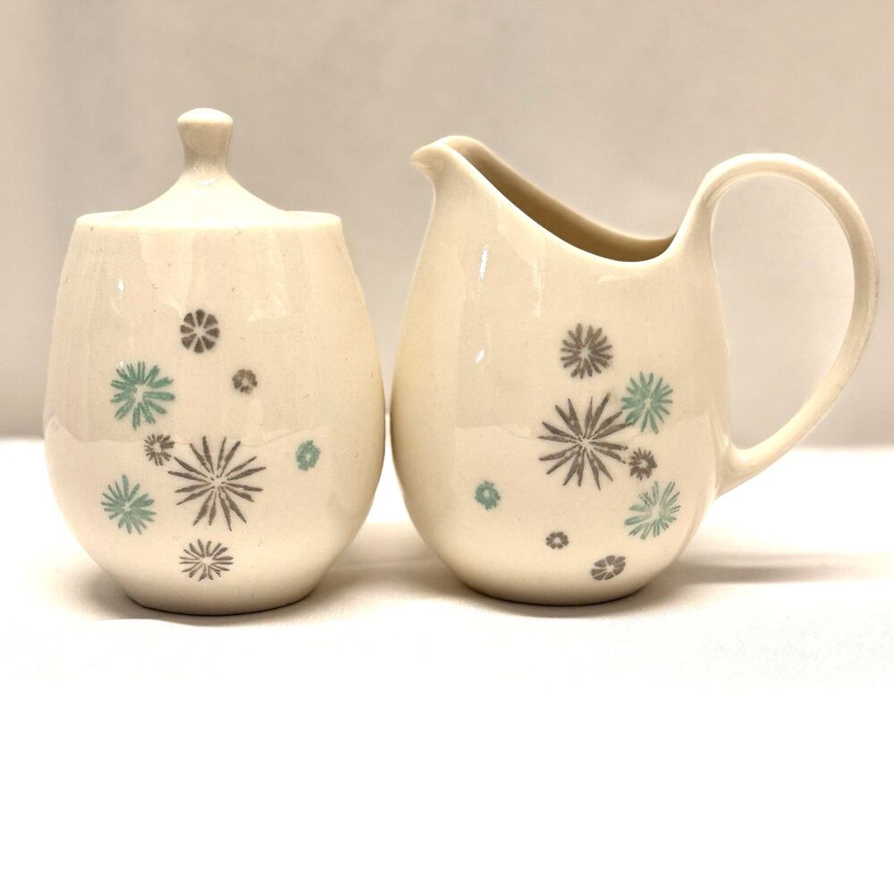 Carlos Montez Caribe Mardi Gras Creamer Sugar Dish Atomic MCM Blue Gray Starbust